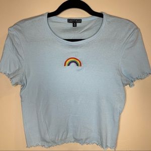 ✨5/$25✨ Light Blue Rainbow Embroidered Crop Top Medium